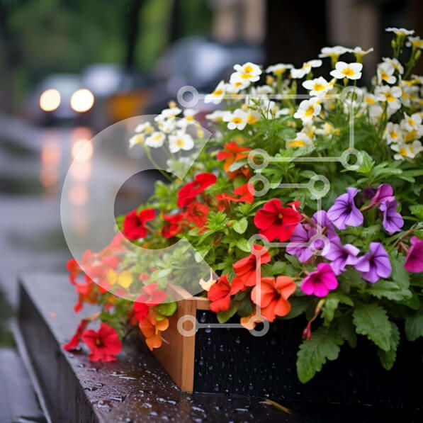 Intra Συλλεκτικό Ξύλινο Παζλ Plywood  4mm - Πολύχρωμο κουτί λουλουδιών κάτω από τη βροχή Σε Ξύλινο Κουτί - Διαστάσεις: 10x10 cm – 25 κομμάτια