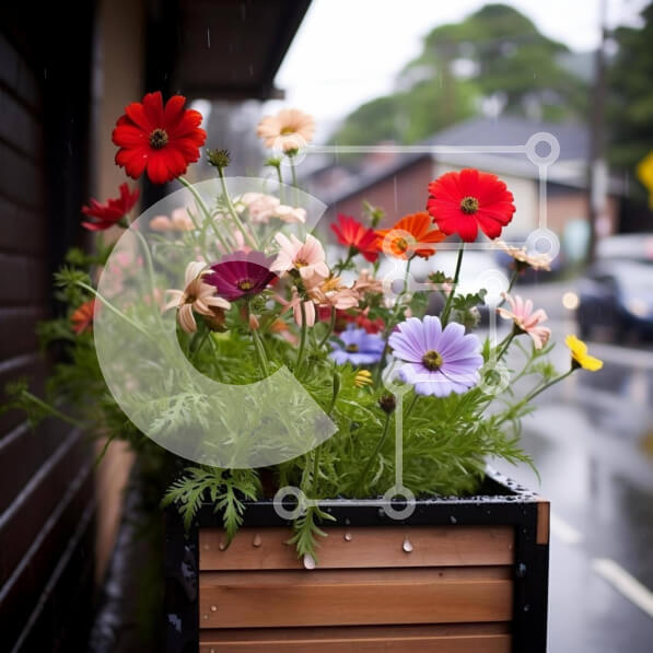 Intra Συλλεκτικό Ξύλινο Παζλ Plywood  4mm - Πολύχρωμα λουλούδια  Σε Ξύλινο Κουτί στη βροχή Σε Ξύλινο Κουτί - Διαστάσεις: 10x10 cm – 25 κομμάτια