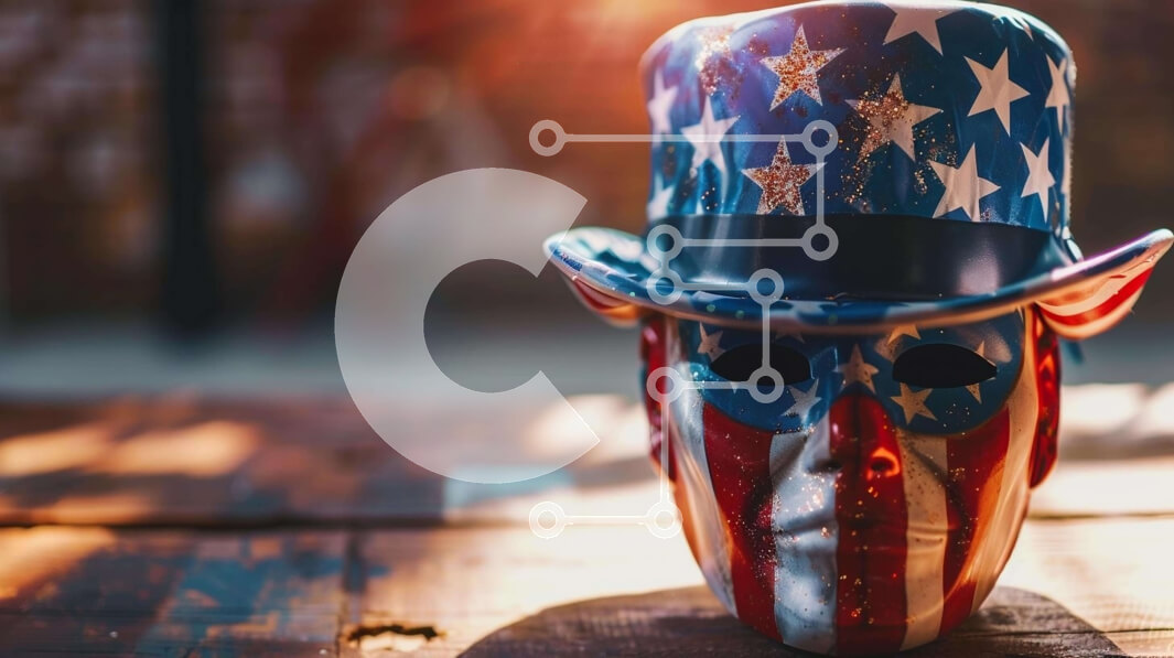 Intra Συλλεκτικό Ξύλινο Παζλ Plywood  4mm - Πατριωτική μάσκα με σχέδιο αμερικανικής σημαίας Σε Ξύλινο Κουτί - Διαστάσεις Puzzle: 10x10 cm – 25 κομμάτια