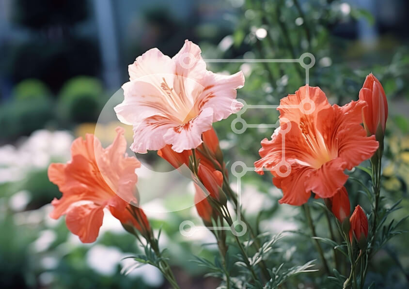 Intra Συλλεκτικό Ξύλινο Παζλ Plywood  4mm - Πορτοκαλί και ροζ λουλούδια στον κήπο Σε Ξύλινο Κουτί - Διαστάσεις: 10x10 cm – 25 κομμάτια