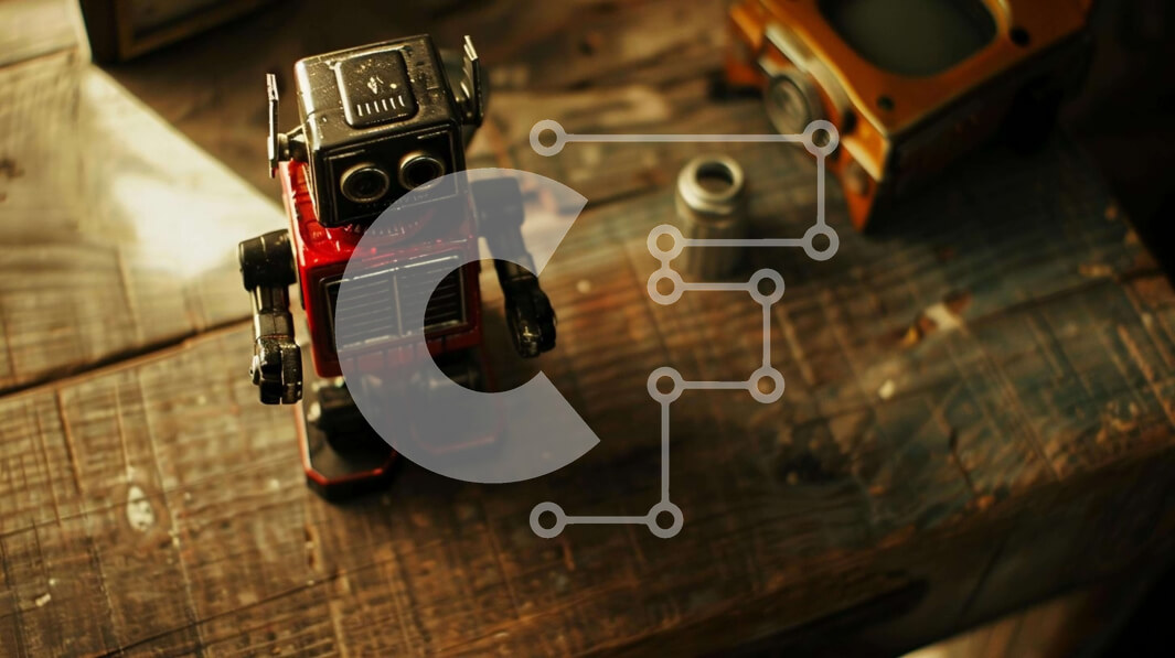 Intra Συλλεκτικό Ξύλινο Παζλ Plywood  4mm - Vintage παιχνίδι ρομπότ σε παλιό ξύλινο τραπέζι Σε Ξύλινο Κουτί - Διαστάσεις: 10x10 cm – 25 κομμάτια