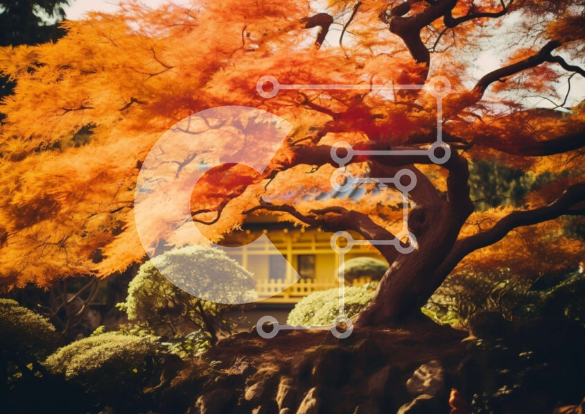 Intra Συλλεκτικό Ξύλινο Παζλ Plywood  4mm - Πορτοκαλί δέντρο μπροστά από το κίτρινο κτήριο Σε Ξύλινο Κουτί - Διαστάσεις: 10x10 cm – 25 κομμάτια