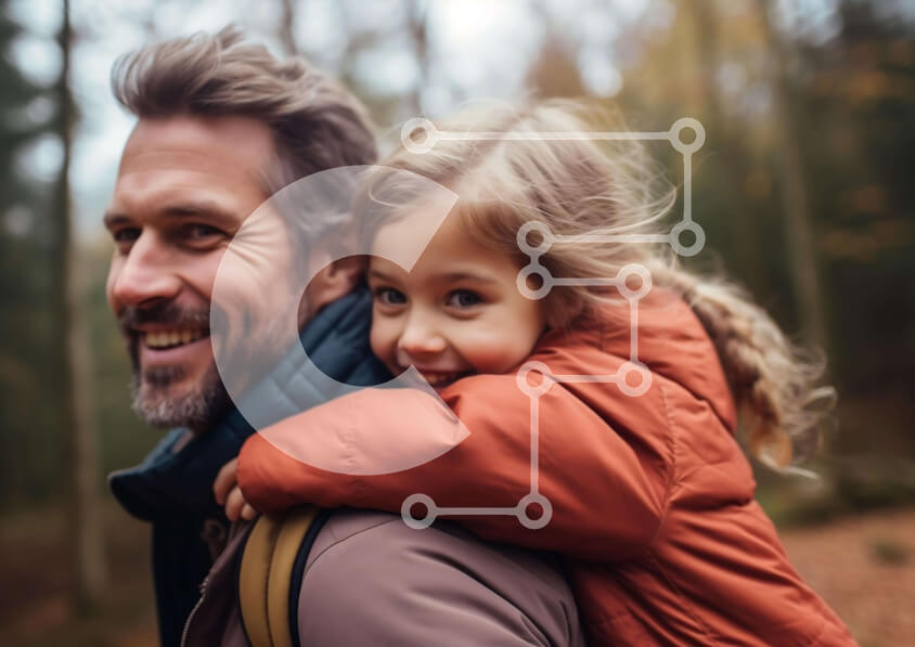 Intra Συλλεκτικό Ξύλινο Παζλ Plywood  4mm - Πατέρας και κόρη περπατούν στο δάσος Σε Ξύλινο Κουτί - Διαστάσεις Puzzle: 10x10 cm – 25 κομμάτια