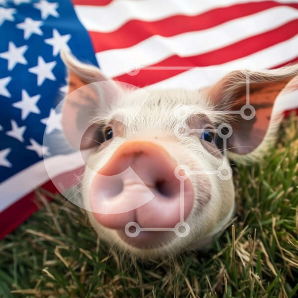 Intra Συλλεκτικό Ξύλινο Παζλ Plywood  4mm - Περίεργος χοίρος μπροστά από την αμερικανική σημαία Σε Ξύλινο Κουτί - Διαστάσεις: 10x10 cm – 25 κομμάτια