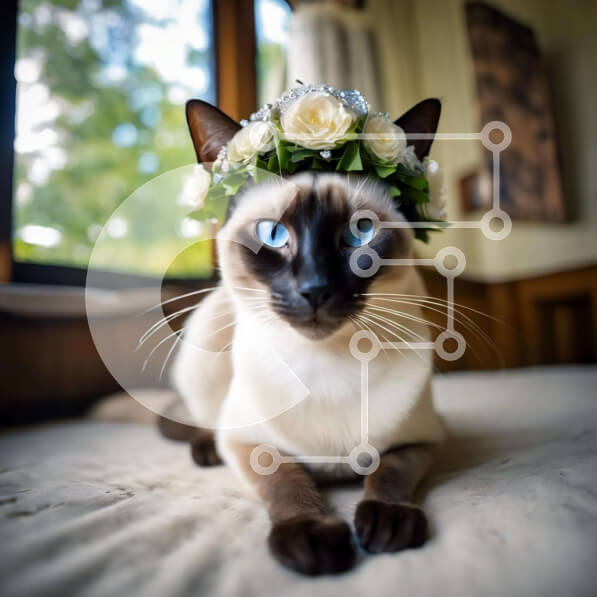 Intra Συλλεκτικό Ξύλινο Παζλ Plywood  4mm - Σιαμέζικη γάτα με διακοσμητικό στέμμα που στηρίζεται στο κρεβάτι Σε Ξύλινο Κουτί - Διαστάσεις: 10x10 cm – 25 κομμάτια