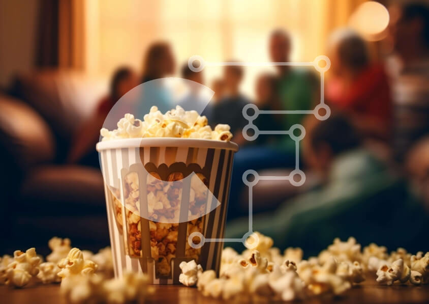 Intra Συλλεκτικό Ξύλινο Παζλ Plywood  4mm - Family Time: Popcorn και Movie Night at Home Σε Ξύλινο Κουτί - Διαστάσεις Puzzle: 10x10 cm – 25 κομμάτια