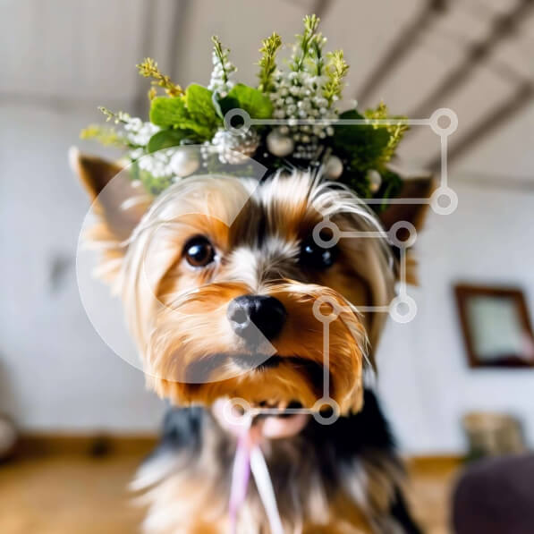 Intra Συλλεκτικό Ξύλινο Παζλ Plywood  4mm - Ευτυχισμένος σκύλος με κορώνα λουλουδιών Σε Ξύλινο Κουτί - Διαστάσεις: 10x10 cm – 25 κομμάτια