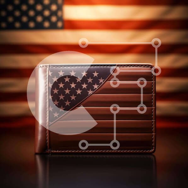 Intra Συλλεκτικό Ξύλινο Παζλ Plywood  4mm - Καφέ πορτοφόλι με μοτίβο αμερικανικής σημαίας Σε Ξύλινο Κουτί - Διαστάσεις: 10x10 cm – 25 κομμάτια