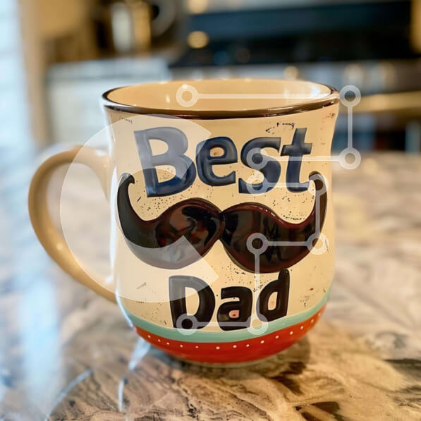 Intra Συλλεκτικό Ξύλινο Παζλ Plywood  4mm - Κούπα καφέ με κείμενο «Best Dad» και διακόσμηση με μουστάκι Σε Ξύλινο Κουτί - Διαστάσεις Puzzle: 10x10 cm – 25 κομμάτια