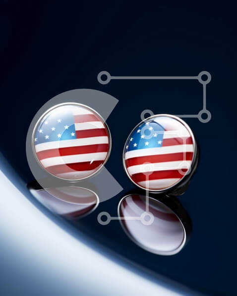 Intra Συλλεκτικό Ξύλινο Παζλ Plywood  4mm - Μανικετόκουμπα σημαίας Ηνωμένων Πολιτειών Σε Ξύλινο Κουτί - Διαστάσεις: 10x10 cm – 25 κομμάτια