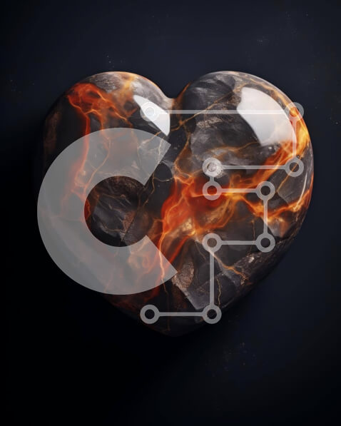 Intra Συλλεκτικό Ξύλινο Παζλ Plywood  4mm - Αφηρημένος βράχος σε σχήμα καρδιάς με πορτοκαλί και μαύρες φλόγες Σε Ξύλινο Κουτί - Διαστάσεις Puzzle: 10x10 cm – 25 κομμάτια