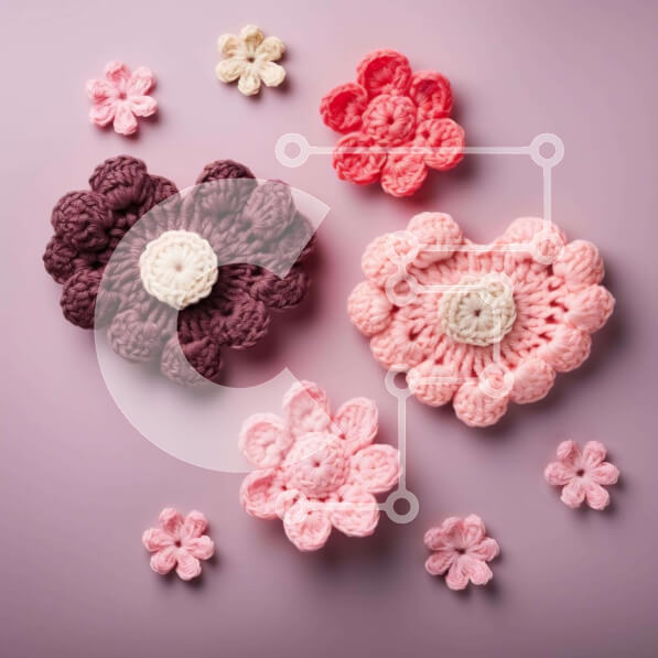 Intra Συλλεκτικό Ξύλινο Παζλ Plywood  4mm - Κροσέ λουλούδια σε σχήμα καρδιάς σε μωβ φόντο Σε Ξύλινο Κουτί - Διαστάσεις Puzzle: 10x10 cm – 25 κομμάτια