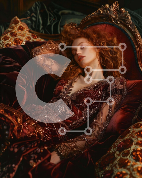 Intra Συλλεκτικό Ξύλινο Παζλ Plywood  4mm - Γυναίκα με κόκκινο φόρεμα σε κομψό κρεβάτι Σε Ξύλινο Κουτί - Διαστάσεις Puzzle: 10x10 cm – 25 κομμάτια