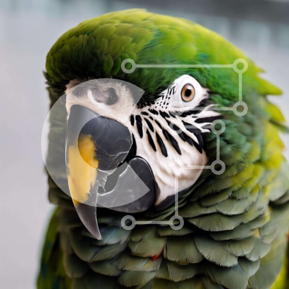 Intra Συλλεκτικό Ξύλινο Παζλ Plywood  4mm - Κοντινό πλάνο ενός πράσινου παπαγάλου σε περίβλημα Σε Ξύλινο Κουτί - Διαστάσεις: 10x10 cm – 25 κομμάτια