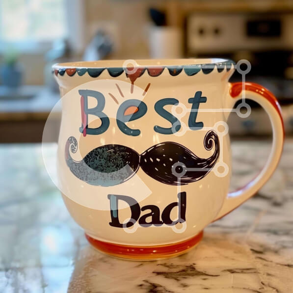 Intra Συλλεκτικό Ξύλινο Παζλ Plywood  4mm - Καλύτερη κούπα καφέ Dad με πορτοκαλί μουστάκι Σε Ξύλινο Κουτί - Διαστάσεις: 10x10 cm – 25 κομμάτια