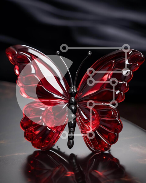 Intra Συλλεκτικό Ξύλινο Παζλ Plywood  4mm - Κόκκινο γυάλινο γλυπτό πεταλούδας Σε Ξύλινο Κουτί - Διαστάσεις Puzzle: 10x10 cm – 25 κομμάτια