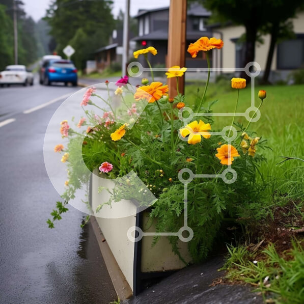 Intra Συλλεκτικό Ξύλινο Παζλ Plywood  4mm - Πολύχρωμο κουτί λουλουδιών στην άκρη του δρόμου με επιβάτες και ανθρώπους Σε Ξύλινο Κουτί - Διαστάσεις: 10x10 cm – 25 κομμάτια