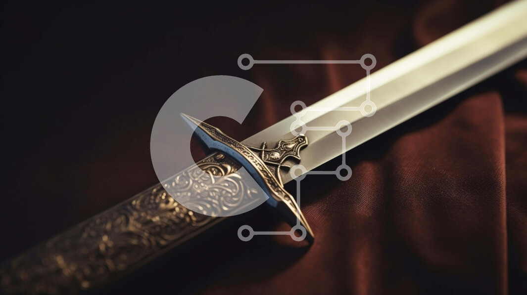 Intra Συλλεκτικό Ξύλινο Παζλ Plywood  4mm - Περίτεχνο ξίφος σε κόκκινο πανί Σε Ξύλινο Κουτί - Διαστάσεις: 10x10 cm – 25 κομμάτια