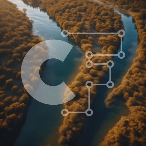 Intra Συλλεκτικό Ξύλινο Παζλ Plywood  4mm - Εναέρια άποψη του τυλιγμένου ποταμού μέσα από το δάσος Σε Ξύλινο Κουτί - Διαστάσεις: 10x10 cm – 25 κομμάτια