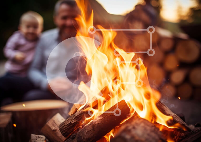 Intra Συλλεκτικό Ξύλινο Παζλ Plywood  4mm - Άνδρας και παιδί γύρω από τη φωτιά στο δάσος Σε Ξύλινο Κουτί - Διαστάσεις: 10x10 cm – 25 κομμάτια