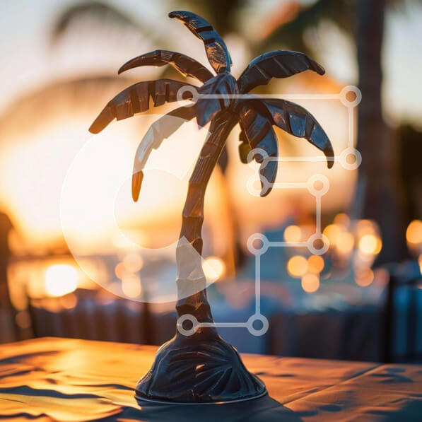 Intra Συλλεκτικό Ξύλινο Παζλ Plywood  4mm - Ειδώλιο φοίνικα στο υπαίθριο τραπέζι στο ηλιοβασίλεμα Σε Ξύλινο Κουτί - Διαστάσεις: 10x10 cm – 25 κομμάτια