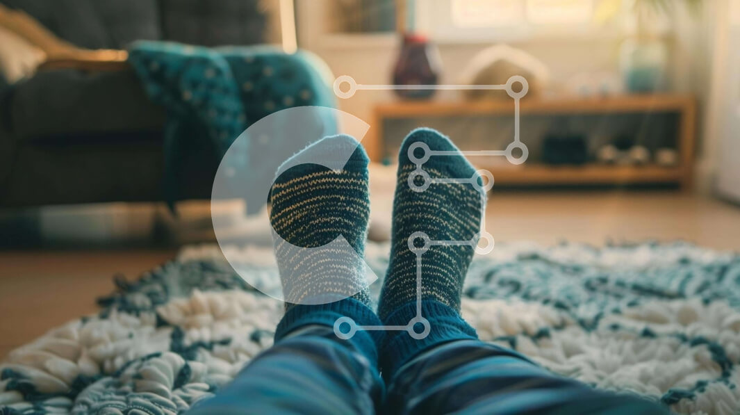 Intra Συλλεκτικό Ξύλινο Παζλ Plywood  4mm - Πόδια ατόμου με μπλε κάλτσες στο σπίτι Σε Ξύλινο Κουτί - Διαστάσεις Puzzle: 10x10 cm – 25 κομμάτια