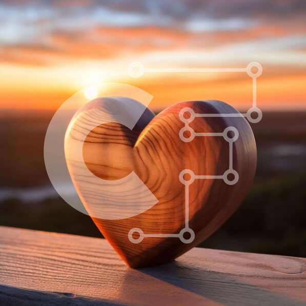 Intra Συλλεκτικό Ξύλινο Παζλ Plywood  4mm - Ξύλινο αντικείμενο σε σχήμα καρδιάς σε εξωτερικό πάγκο στο ηλιοβασίλεμα Σε Ξύλινο Κουτί - Διαστάσεις: 10x10 cm – 25 κομμάτια