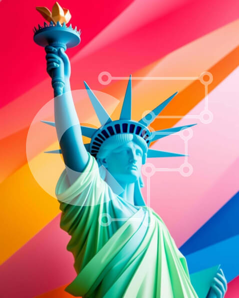 Intra Συλλεκτικό Ξύλινο Παζλ Plywood  4mm - Άγαλμα της ελευθερίας με πολύχρωμο φόντο Σε Ξύλινο Κουτί - Διαστάσεις Puzzle: 10x10 cm – 25 κομμάτια