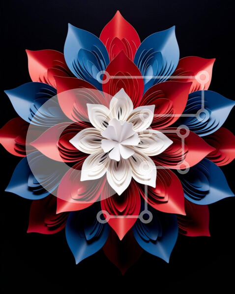 Intra Συλλεκτικό Ξύλινο Παζλ Plywood  4mm - Κόκκινη, Λευκή και Μπλε Χάρτινη Ανθοσύνθεση Σε Ξύλινο Κουτί - Διαστάσεις Puzzle: 10x10 cm – 25 κομμάτια