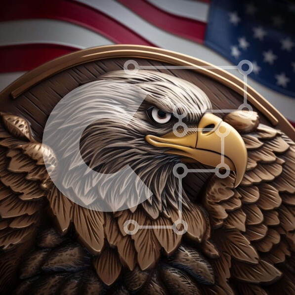 Intra Συλλεκτικό Ξύλινο Παζλ Plywood  4mm - Πατριωτικό άγαλμα αετού μπροστά από την αμερικανική σημαία Σε Ξύλινο Κουτί - Διαστάσεις Puzzle: 10x10 cm – 25 κομμάτια
