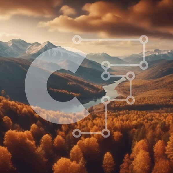 Intra Συλλεκτικό Ξύλινο Παζλ Plywood  4mm - Εναέρια άποψη του φθινοπωρινού ορεινού τοπίου με το τρεχούμενο νερό Σε Ξύλινο Κουτί - Διαστάσεις: 10x10 cm – 25 κομμάτια