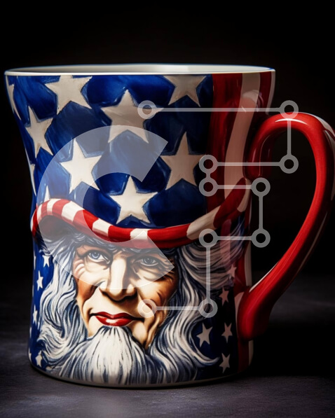 Intra Συλλεκτικό Ξύλινο Παζλ Plywood  4mm - Πατριωτική κούπα καφέ με πρόσωπο ηλικιωμένου και καπέλο αμερικανικής σημαίας Σε Ξύλινο Κουτί - Διαστάσεις Puzzle: 10x10 cm – 25 κομμάτια