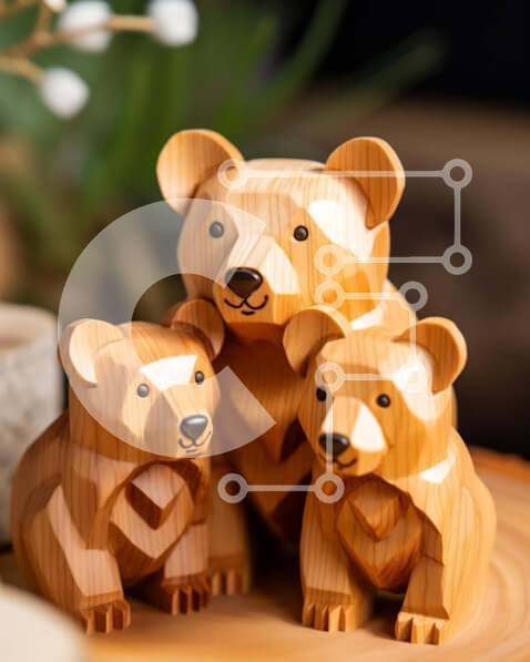 Intra Συλλεκτικό Ξύλινο Παζλ Plywood  4mm - Ξύλινα ειδώλια αρκούδας σε ξύλινο πιάτο Σε Ξύλινο Κουτί - Διαστάσεις: 10x10 cm – 25 κομμάτια