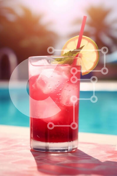 Σετ των 2 Intra Συλλεκτικό Ξύλινο Παζλ Plywood  4mm - Δροσιστικό κόκκινο ποτό δίπλα στην πισίνα Σε Ξύλινο Κουτί - Διαστάσεις: 10x10 cm – 25 κομμάτια