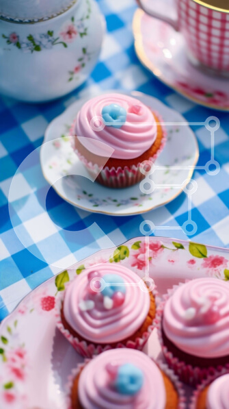 Intra Συλλεκτικό Ξύλινο Παζλ Plywood  4mm - Ροζ cupcakes και καφές σε καρό τραπεζομάντιλο Σε Ξύλινο Κουτί - Διαστάσεις: 10x10 cm – 25 κομμάτια