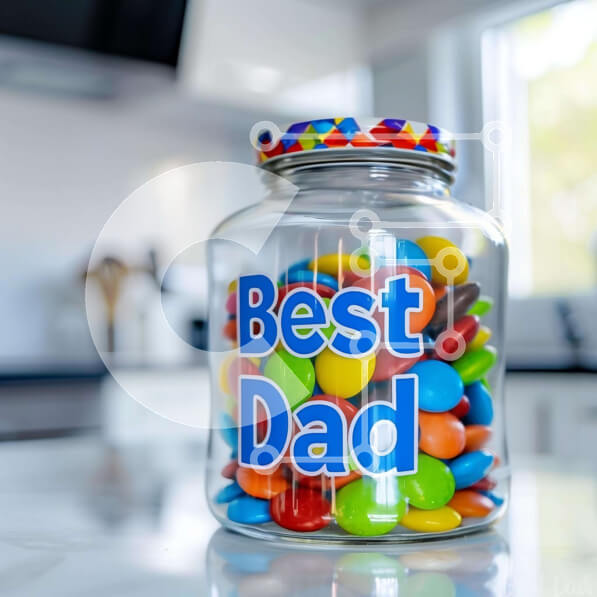 Intra Συλλεκτικό Ξύλινο Παζλ Plywood  4mm - Γυάλινο βάζο με πολύχρωμες καραμέλες με την επιγραφή «Best Dad». Σε Ξύλινο Κουτί - Διαστάσεις Puzzle: 10x10 cm – 25 κομμάτια