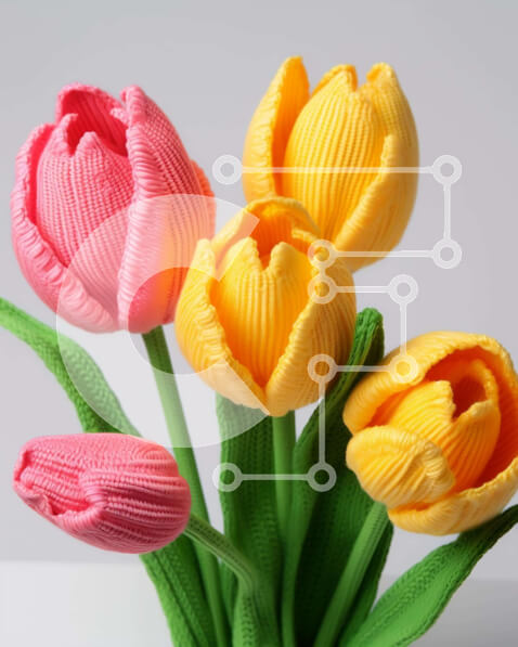 Intra Συλλεκτικό Ξύλινο Παζλ Plywood  4mm - Καλλιτεχνικό μπουκέτο από τουλίπες από πολυμερικό πηλό Σε Ξύλινο Κουτί - Διαστάσεις: 10x10 cm – 25 κομμάτια