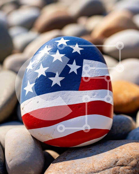 Intra Συλλεκτικό Ξύλινο Παζλ Plywood  4mm - Βράχος με διακόσμηση αμερικανικής σημαίας Σε Ξύλινο Κουτί - Διαστάσεις: 10x10 cm – 25 κομμάτια