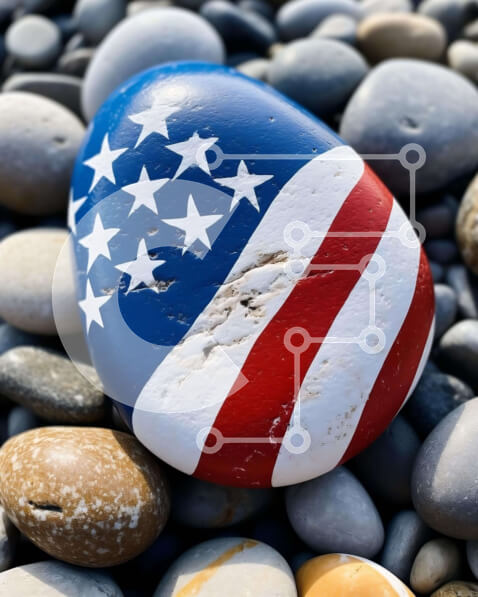 Intra Συλλεκτικό Ξύλινο Παζλ Plywood  4mm - Βράχος ζωγραφισμένος με αμερικανική σημαία Σε Ξύλινο Κουτί - Διαστάσεις Puzzle: 10x10 cm – 25 κομμάτια