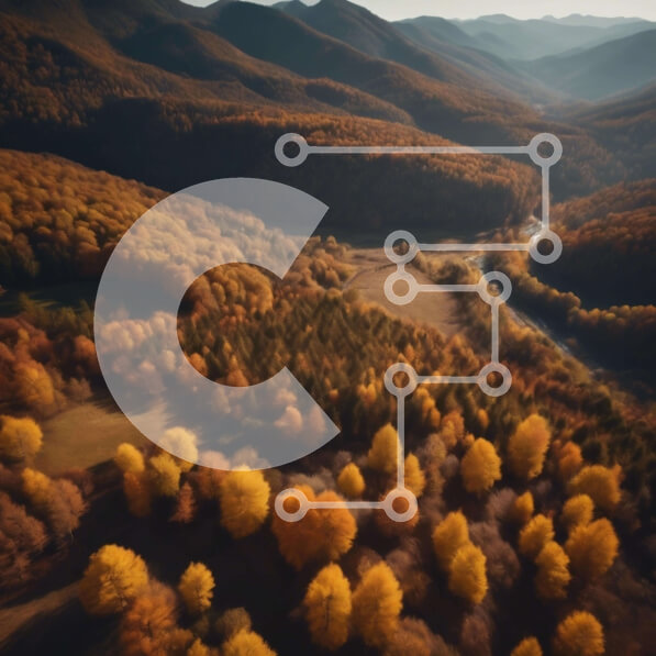 Intra Συλλεκτικό Ξύλινο Παζλ Plywood  4mm - Εναέρια άποψη του πολύχρωμου ορεινού τοπίου με τα ρέματα Σε Ξύλινο Κουτί - Διαστάσεις: 10x10 cm – 25 κομμάτια