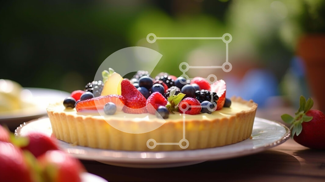 Σετ των 2 Intra Συλλεκτικό Ξύλινο Παζλ Plywood  4mm - Τάρτα γεμάτη φρούτα με φρέσκα μούρα σε τραπέζι εξωτερικού χώρου Σε Ξύλινο Κουτί - Διαστάσεις: 10x10 cm – 25 κομμάτια