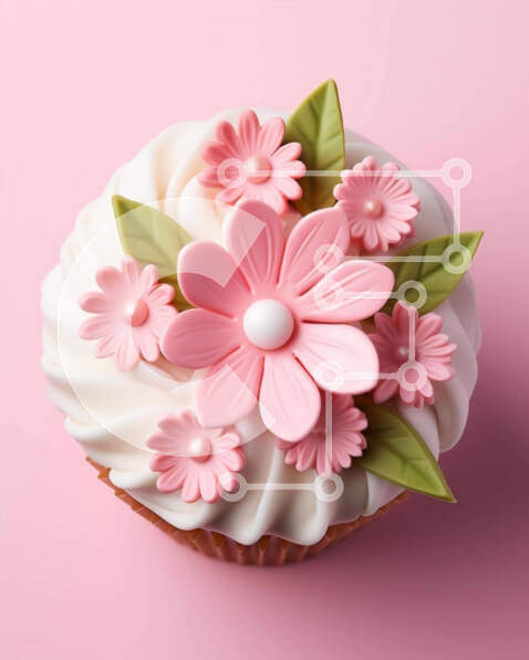 Σετ των 2 Intra Συλλεκτικό Ξύλινο Παζλ Plywood  4mm - Διακοσμημένο Cupcake με ροζ λουλούδια και πράσινα φύλλα Σε Ξύλινο Κουτί - Διαστάσεις: 10x10 cm – 25 κομμάτια