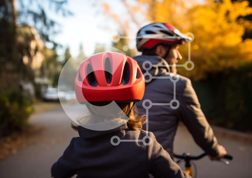 Intra Συλλεκτικό Ξύλινο Παζλ Plywood  4mm - Άνδρας και κόρη ποδηλασία με κράνη Σε Ξύλινο Κουτί - Διαστάσεις Puzzle: 10x10 cm – 25 κομμάτια