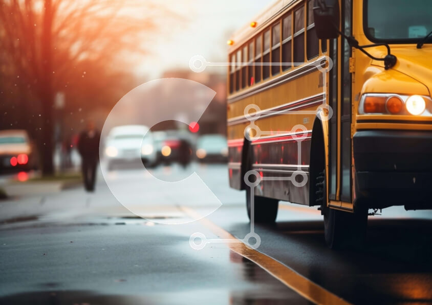 Intra Συλλεκτικό Ξύλινο Παζλ Plywood  4mm - Κίτρινο σχολικό λεωφορείο που οδηγεί στην οδό της πόλης Σε Ξύλινο Κουτί - Διαστάσεις Puzzle: 10x10 cm – 25 κομμάτια