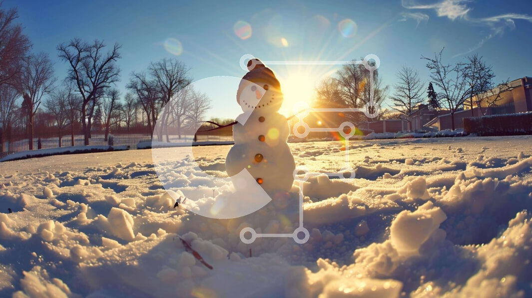 Intra Συλλεκτικό Ξύλινο Παζλ Plywood  4mm - Χιονάνθρωπος στο χιόνι με το φως του ήλιου Σε Ξύλινο Κουτί - Διαστάσεις Puzzle: 10x10 cm – 25 κομμάτια