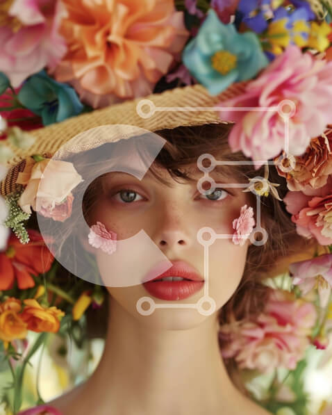 Intra Συλλεκτικό Ξύλινο Παζλ Plywood  4mm - Νεαρή γυναίκα με floral ψάθινο καπέλο Σε Ξύλινο Κουτί - Διαστάσεις Puzzle: 10x10 cm – 25 κομμάτια