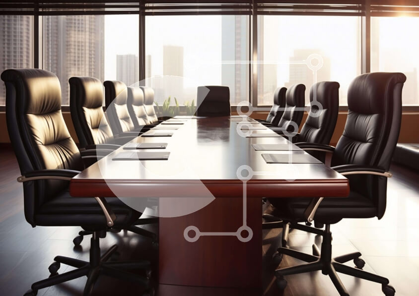 Intra Συλλεκτικό Ξύλινο Παζλ Plywood  4mm - Χώρος γραφείου με μακρύ μαύρο τραπέζι συνεδριάσεων Σε Ξύλινο Κουτί - Διαστάσεις Puzzle: 10x10 cm – 25 κομμάτια