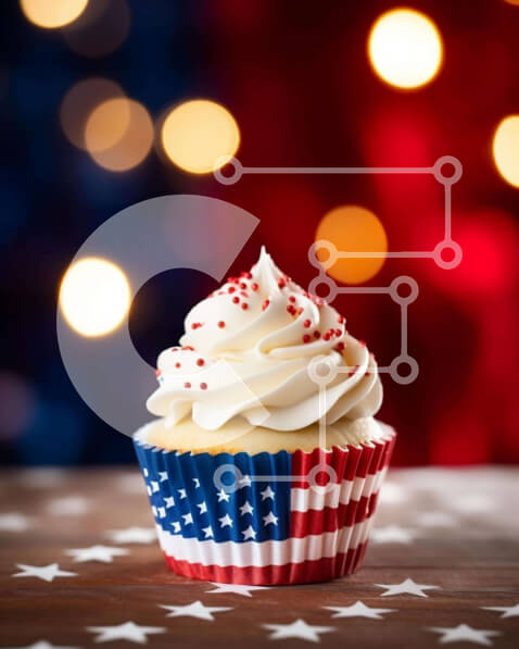 Σετ των 2 Intra Συλλεκτικό Ξύλινο Παζλ Plywood  4mm - Πατριωτικό Cupcake με σχέδιο αμερικανικής σημαίας Σε Ξύλινο Κουτί - Διαστάσεις: 10x10 cm – 25 κομμάτια