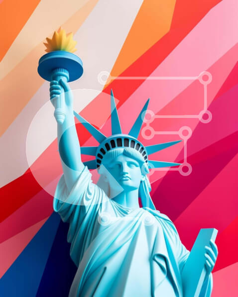 Intra Συλλεκτικό Ξύλινο Παζλ Plywood  4mm - Άγαλμα της ελευθερίας με πολύχρωμο φόντο και βιβλία Σε Ξύλινο Κουτί - Διαστάσεις Puzzle: 10x10 cm – 25 κομμάτια