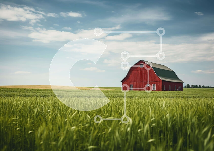 Intra Συλλεκτικό Ξύλινο Παζλ Plywood  4mm - Γραφική κόκκινη σιταποθήκη στο πράσινο πεδίο Σε Ξύλινο Κουτί - Διαστάσεις: 10x10 cm – 25 κομμάτια